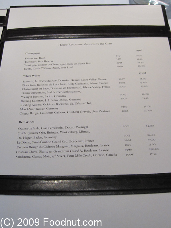 Heston Blumenthal Glasses. Wines by the glass List