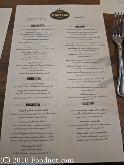 Marzano Oakland menu