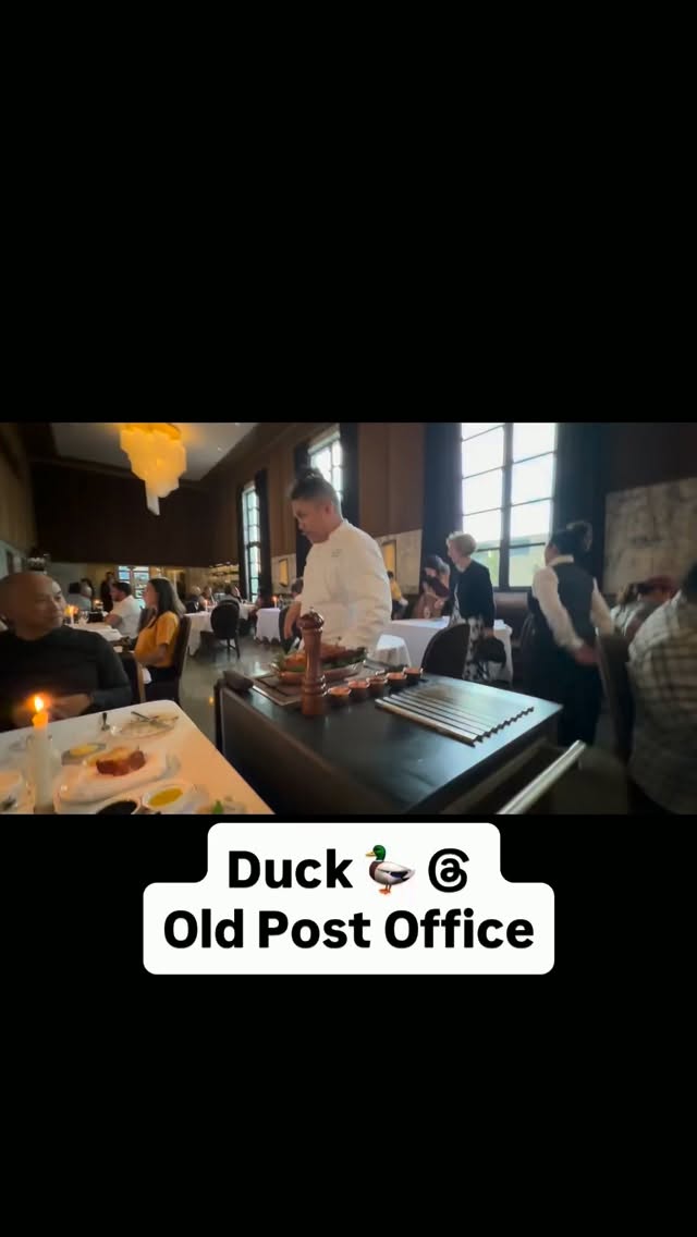 Amazing aged duck 🦆 carved tabletop side at Old post office in Burlingame